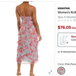 MINKPINK Pink & Aqua Floral Ruffle Midi Dress